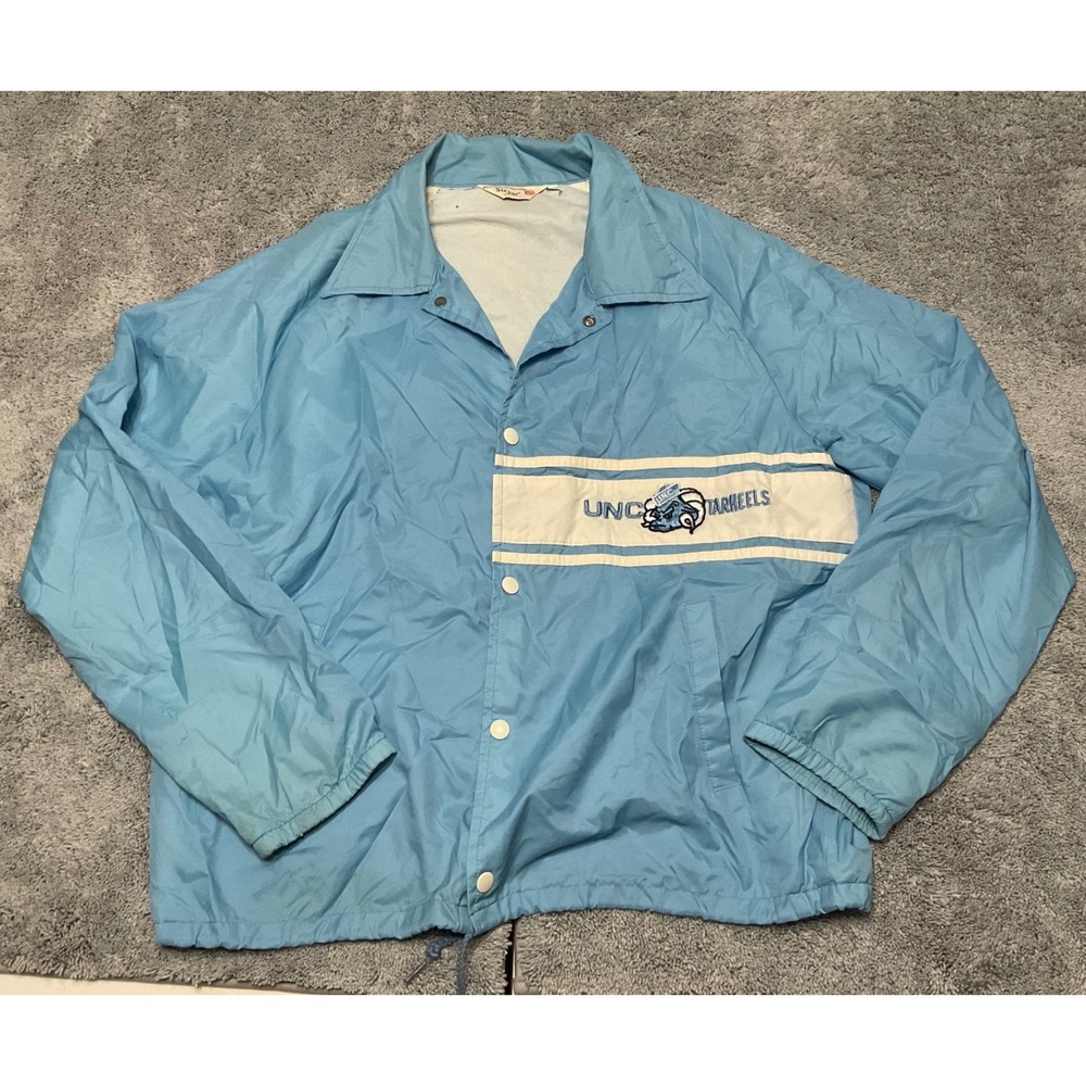 Vintage Sir Jac UNC Tar Heels Coaches Jacket Blue Snap Windbreaker Mens Large